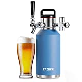 Razorri 64oz Stainless Steel Beer Growler, Double-Wall Vacuum Insulated Carbonated Keg with Professional Bar Tap and Pressurized CO2 Regulator, 0.5 Gallon, Ocean Blue