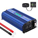 Pure Sine Wave 2000Watt Car Power Inverter Converter DC 12V to 120V AC with Remote Control and LCD Display 1 AC Terminal Block 2 AC Outlets 2x2.4A USB Ports for RV Truck Boat by VOLTWORKS (12VBlue)