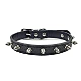 LESYPET Spike Leather Dog Collar, Adjustable Rivet Dog Collar for Small, Medium Dog, Black, M