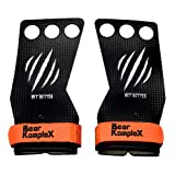 Bear KompleX 3 & 2 Hole Carbon Hand Grips for Gymnastics & Crossfit, Pull-ups, Weight Lifting. WODs w, Wrist Straps. Comfort & Support-Hand Protection from Rips & Blisters. (Large, 3-Hole)