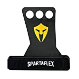SPARTAFLEX 3 Hole Carbon Hand Grips for Weightlifting, Pull Ups Grips, Home Workout, Gymnastics. Workout Gloves for Women and Men. Prevents Blisters and Rips. Crossfit Grip Wrist Support.