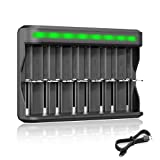 BONAI AA AAA C D SC Battery Charger, USB High-Speed Charging, Independent Slot, 8 Bay House Battery Charger for Ni-MH Ni-CD Rechargeable Batteries with Detection Function