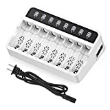 EBL 8 Bay AA AAA Battery Charger with Discharge Function for AA AAA Ni-MH Ni-CD Rechargeable Batteries - with LCD Display and 2 USB Output Port