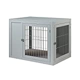 unipaws Furniture Style Dog Crate End Table with Cushion, Wooden Wire Pet Kennels with Double Doors, Large Dog House Indoor Use