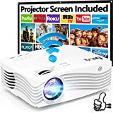 8500Lumens 5G WiFi Projector, Full HD Native 1080P 4K Projector, Synchronize Smartphone Screen, Compatible with TV Stick/HDMI/PS4/DVD Player/AV for Outdoor Movies [120' Projector Screen Included]