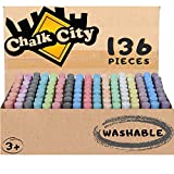 Chalk City Sidewalk Chalk, 136 Count,17 Assorted Colors, Jumbo Chalk, Non-Toxic, Washable, Art Set