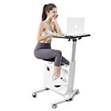 8-Level Magnetic Resistance Exercise Bike Desk, Office Desk Workstation W/ Adjustable Desk & Leather Seat, Exercise Bikes With Desk W/ Build-In LCD Monitor, Home Exerwork Bike Max 285 Lbs (White)