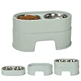 MASOCAT Raised Dog Bowls,Stainless Steel Dog Food Dish and Pet Water Bowls,Elevated Height Adjustable Double Bowl with Stand for Small Medium Dogs and Cats (Green)