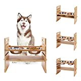 EXPAWLORER 3 Heights Elevated Dog Bowls - Adjustable Raised Dog Bowls with Stand, Stainless Steel Dog Feeding Bowls with Solid Bamboo Holder Dog Water Bowl and Food Bowl Set for Medium and Large Dogs
