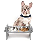 The Playful Bark Dog Feeding Station - Adjustable Elevated Dog Bowl - Stainless Steel Dog Bowls Wooden Stand Feeder Bowls - Lifted Dog Bowl - Includes Stand Tilted Angles, Dog Food & Water Bowl Set