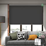 Yoolax Motorized Smart Blind for Window with Remote Control, Automatic Blackout Roller Shade Compatible with Alexa, Child Safety Rechargeable Battery Blind with Valance(Vinyl-Dark Grey)