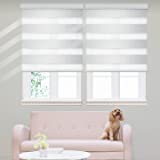 Yoolax Motorized Zebra Blinds Works with Alexa, Light Filtering Day and Night Dual Layer Sheer Blinds Custom Size, Privacy Light Control Horizontal Window Blind for Home (90% Shading Greyish White)