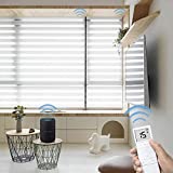 Graywind Motorized Zebra Sheer Blinds Compatible with Alexa Horizontal Light Filtering Window Shades Remote Roller Blinds with Valance for Smart Home and Office, Customized Size, White