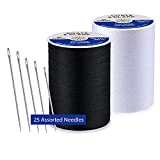 Coats & Clark 2 Pack - 1 Black and 1 White Dual Duty All Purpose Thread - 400 Yards Each Spool - Bundled with 25 Assorted Hand Needles