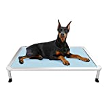 Veehoo Chew Proof Elevated Dog Bed - Cooling Raised Pet Cot - Silver Aluminum Frame and Durable Textilene Mesh Fabric, Unique Designed No-Slip Feet for Indoor or Outdoor Use, Light Blue, Large