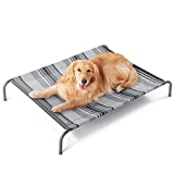 Lesure Raised Dog Cot Beds for Large Dogs - Outdoor Elevated Dog Bed Large - Striped Indoor & Outside Pet Bed with Skid-Resistant Feet & Breathable Textilene Mesh, Fits up to 125lbs, Grey