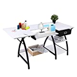 BAHOM Adjustable Sewing Craft Table with Drawer, Multifunction Crafting Machine Desk with Lift, Sturdy Computer Desk with Storage for Indoor, Home