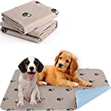 KAWALA Washable Pee Pads for Dogs Reusable Puppy Potty Training Pads Non-Slip Whelping Pads Waterproof Fast Absorption Housebreaking Pads Food Bowl Mats+Free Grooming Gloves (18'*24'(2PACK), Brown)
