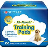 HONEY CARE All-Absorb, Large 22' x 23', 100 Count, Dog and Puppy Training Pads, Ultra Absorbent and Odor Eliminating, Leak-Proof 5-Layer Potty Training Pads with Quick-Dry Surface, Blue, A01