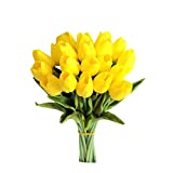 Mandy's 20pcs Yellow Flowers Artificial Tulip Silk Flowers 13.5' for Home Decorations Centerpieces Arrangement Wedding Bouquet
