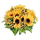 Lvydec Artificial Sunflower Bouquet, 2 Bunches Silk Sunflowers Fake Yellow Flowers for Home Decoration Wedding Decor (2 Pack)