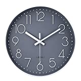 12 Inch Non-Ticking Wall Clock Silent Battery Operated Round Wall Clock Modern Simple Style Decor Clock for Home/Office/School/Kitchen/Bedroom/Living Room (Gray)