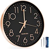Geekclick 12' Wall Clock [Battery Included], Silent & Large Wall Clocks for Living Room/Office/Home/Kitchen Decor, Modern Style & Easy to Read - Rose Gold &Black