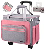 FINESUN Sewing Machine Case with Wheels, Grey& Pink - 3 in 1 Foldable Deluxe Rolling Sewing Machine Carrying Bag for Brother, Singer, Bernina and Most Machines