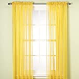 Jasmine Linen 2PC Sheer Luxury Curtain Panel Set for Kitchen/Bedroom 84' inch Long Variation of Colors (Yellow)