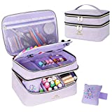 Sewing Supplies Organizer, Double-Layer Sewing Basket Accessories Organizer Storage Bag, Large Water Resistant Travel Sewing Box for Thread,kit,Scissors,Needles,Clips,Pins,Buttons,Tape Measure,Purple