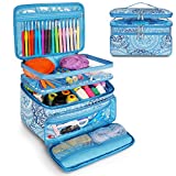Sewing Supplies Organizer, Large Double-Layer Sewing Accessories Organizers with Clear Pockets, Water Resistant Sewing Box Storage Basket for Threads,Needles,Scissors,Kit,Measuring Tape, Bloom Blue