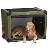 Michvies Portable Dog Crate, Soft Travel Pet Kennel with Carrying Bag Suitable for Small/Medium/Large Dogs and Cats Indoor and Outdoor Army Green X-Large(38x26x26inch)