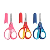 LIVINGO 5' Small School Student Blunt Kids Craft Scissors, Sharp Stainless Steel Blades Safety Comfort Grip for Children Cutting Paper, Assorted Color, 3 Pack
