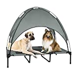 Outdoor Elevated Dog Bed with Removable Canopy, Cooling Raised Pet Cot for Outdoor Camping, Waterproof Canopy, Durable Oxford Fabric, Portable Pet Bed (Large Gray)