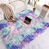Meeting Story Shaggy Tie Dye Rugs for Girls Living Room Nursery Kids, Fluffy Shag Fuzzy Soft Carpet for Bedroom, Indoor Foyer Floor Mat, Thick Plush Bedside Area Rug Non-Skid (Blue Purple,3'x5')