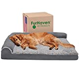 Furhaven Pet Bed for Dogs and Cats - Two-Tone Faux Fur and Suede L-Shaped Chaise Egg Crate Orthopedic Dog Bed, Removable Machine Washable Cover - Stone Gray, Jumbo (X-Large)