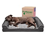 Furhaven Pet Bed for Dogs and Cats - Luxe Fur and Performance Linen Sofa-Style Egg Crate Orthopedic Dog Bed, Removable Machine Washable Cover - Charcoal, Large