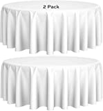 [2 Pack] 120' Round Premium Tablecloths for Wedding | Banquet | Restaurant | Washable Fabric Table Cloth | White