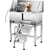 VEVOR Dog Grooming Tub, 38' L Pet Wash Station, Professional Stainless Steel Pet Grooming Tub Rated 180LBS Load Capacity, Non-Skid Dog Washing Station Comes with Ramp, Faucet, Sprayer and Drain Kit