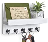 HONJIN Key Holder for Wall: Easy Installation Mail Organizer Wall Mount Hanging Key Rack for Kitchen and Entryway Decor with 5 Sturdy Key Hooks (White)