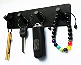 Key Holder for Wall Adhesive Key Hooks for Wall with 4 Key Hooks, FULLINY Key Hanger Key Rack for Wall, Stainless Steel Heavy Duty Adhesive Hooks for Hanging, Black, No Screw Holes