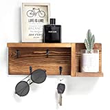 AKKO Wooden Key Holder for Wall Decorative Mail and Key Holder Organizer with 4 Key Hooks and “Z” Shape Wall Mount Floating Shelf ,Rustic Home Decor for Wall, Entryway, Mudroom, Bathroom