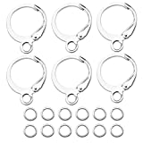 160 pcs Leverback Hooks Set 60 Round Hypoallergenic Earring Hooks Lever Back Dangle Ear Wire Earring French Hooks for DIY Earring Jewelry Making with 100 Jump Rings (Silver-12785)