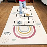 HiiARug Hopscotch Kids Rug 63'x27' Fun and Educational Playroom Rug Soft Durable Woven Rainbow Floor Carpet Kid's Play Mat for Bedroom, Playroom, Nursery, Gift for Girls & Boys(Cream)