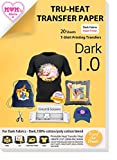 TransOurDream Tru-Iron on Heat Transfer Paper for Dark Fabric (20 Sheets, 8.5x11') T Shirt Transfers Paper for Inkjet Printer Printable Heat Transfer Vinyl for T-Shirts (TOD-7)