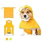 Dog Raincoat with Hood for Medium Dog, Luccalily Waterproof Dog Rain Jacket with Reflective Strip Adjustable Belly Strap Lightweight Poncho with Storage Bag (Yellow, Medium)