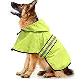 Ezierfy Waterproof Reflective Dog Raincoat- Adjustable Pet Jacket, Lightweight Dog Hooded Slicker Poncho for Small to X- Large Dogs and Puppies (Neon Green, X-Large)