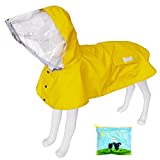 Waterproof Dog Raincoat, Adjustable Reflective Lightweight Pet Rain Clothes with Poncho Hood (Yellow, Large)