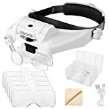 SUNJOYCO 1X to 14X Headband Magnifier with LED Light, Handsfree Head Mount Magnifying Glass Visor Headset Loupe Tools for Professional Jewelry Close Work Sewing Crafts Reading Repair with 5 Lenses