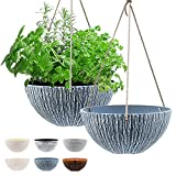 KOTAO Hanging Pots for Plants Outdoor Indoor, Hanging Planters 2 Pack, 10 Inch Hanging Baskets Flower Pots with Drainage Holes, Stone Pattern Blue